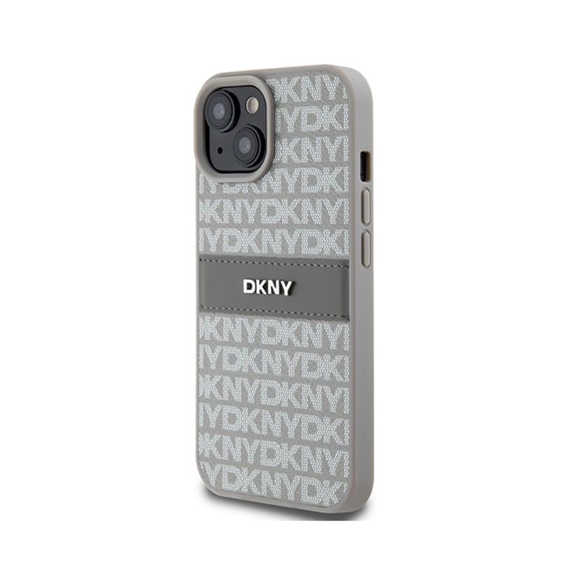 DKNY Leather Mono Stripe & Metal Logo - Case for iPhone 15 / 14 / 13 (beige) - 2