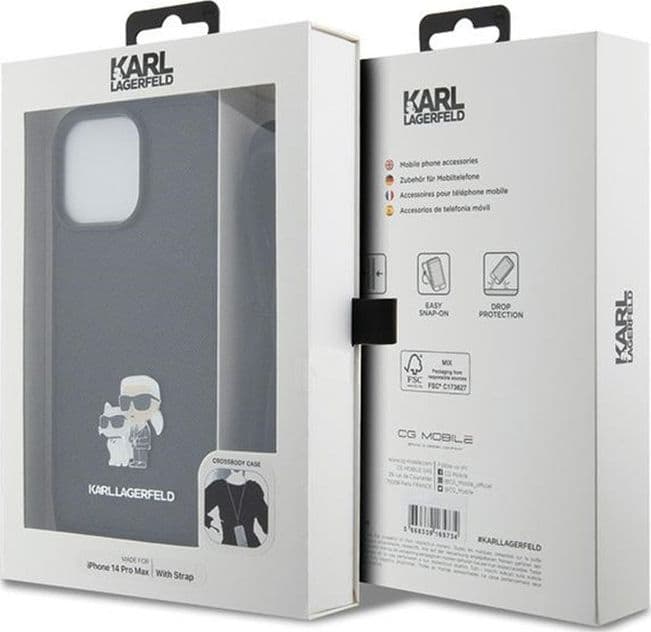 Karl Lagerfeld Crossbody Saffiano Metal Pin Karl & Choupette - iPhone 14 Pro Max Case (Black) - 7