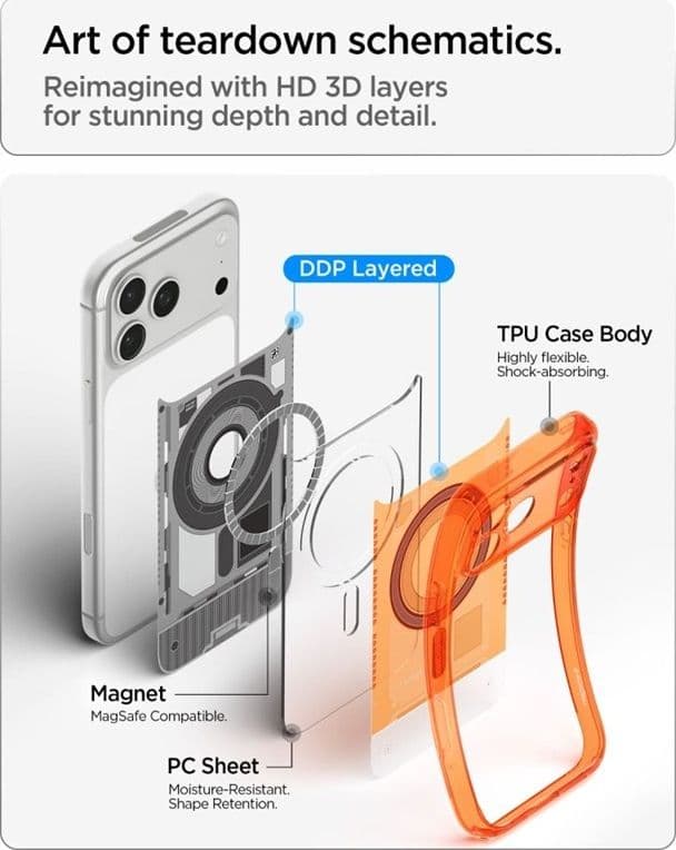 Spigen Ultra Hybrid Mag MagSafe - Custodia per iPhone 18 Pro / 17 Pro (C-One Tangerine) - 9