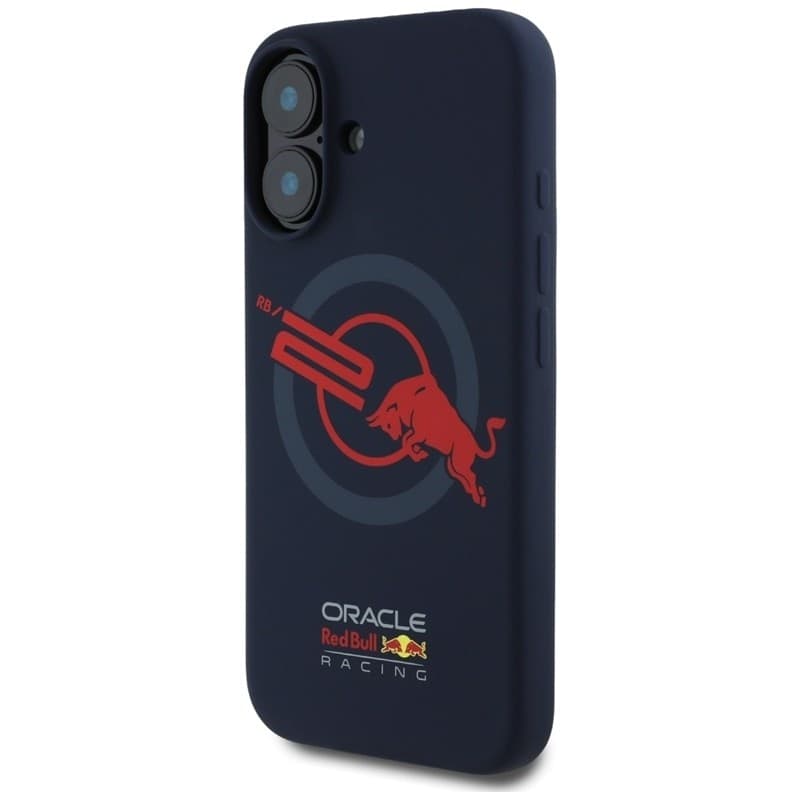 Custodia per iPhone 16 con logo Red Bull HC in silicone e fodera rossa MagSafe (blu navy) - 2