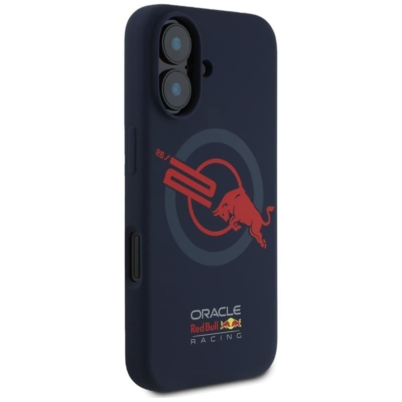 Custodia per iPhone 16 con logo Red Bull HC in silicone e fodera rossa MagSafe (blu navy) - 4