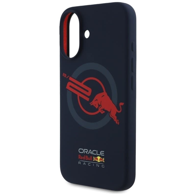 Custodia per iPhone 16 con logo Red Bull HC in silicone e fodera rossa MagSafe (blu navy) - 6