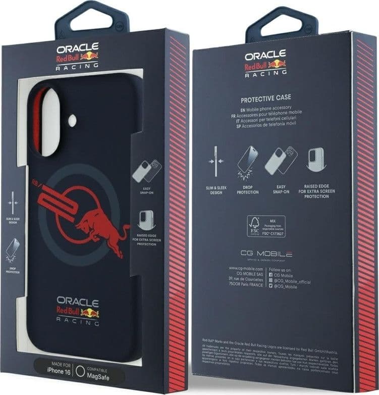 Custodia per iPhone 16 con logo Red Bull HC in silicone e fodera rossa MagSafe (blu navy) - 8