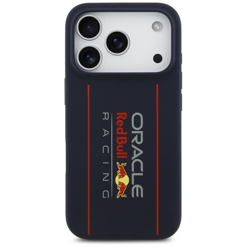 Custodia MagSafe per iPhone 17 Pro con logo verticale oversize in silicone Red Bull (blu navy) - 3