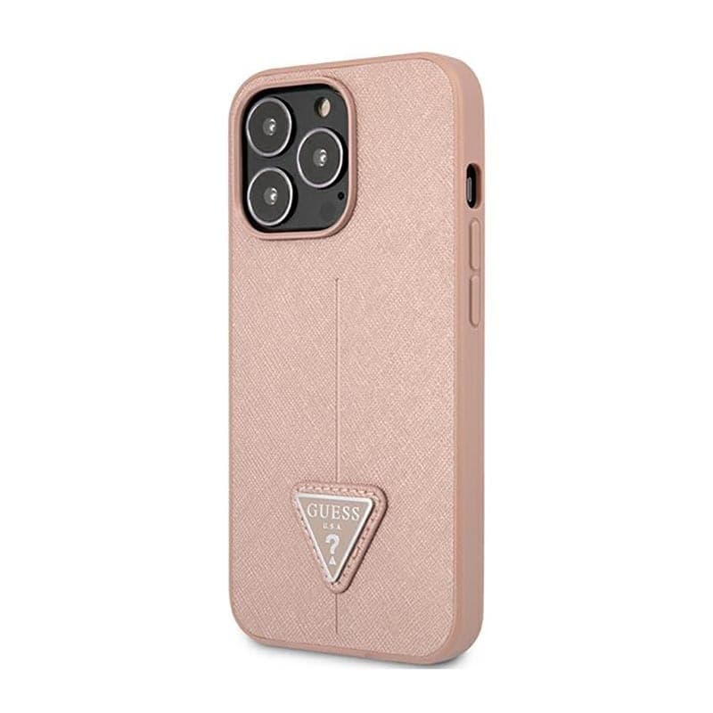 Guess Saffiano Triangle Logo Case - Case for iPhone 14 Pro (Pink) - 2