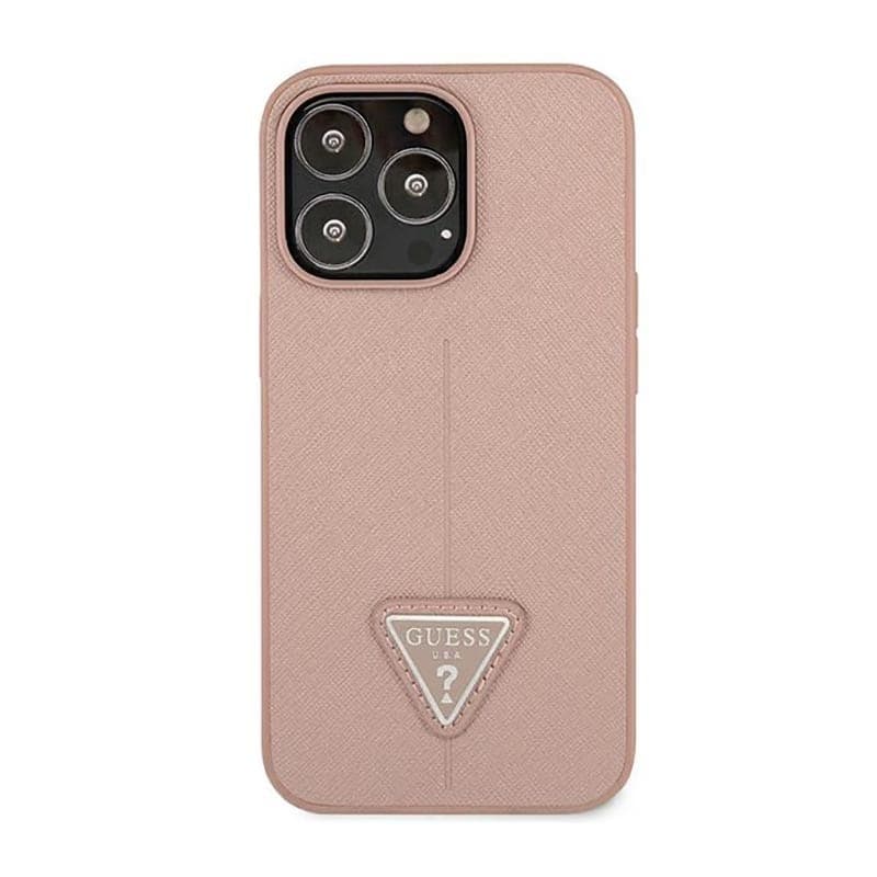 Guess Saffiano Triangle Logo Case - Case for iPhone 14 Pro (Pink) - 3