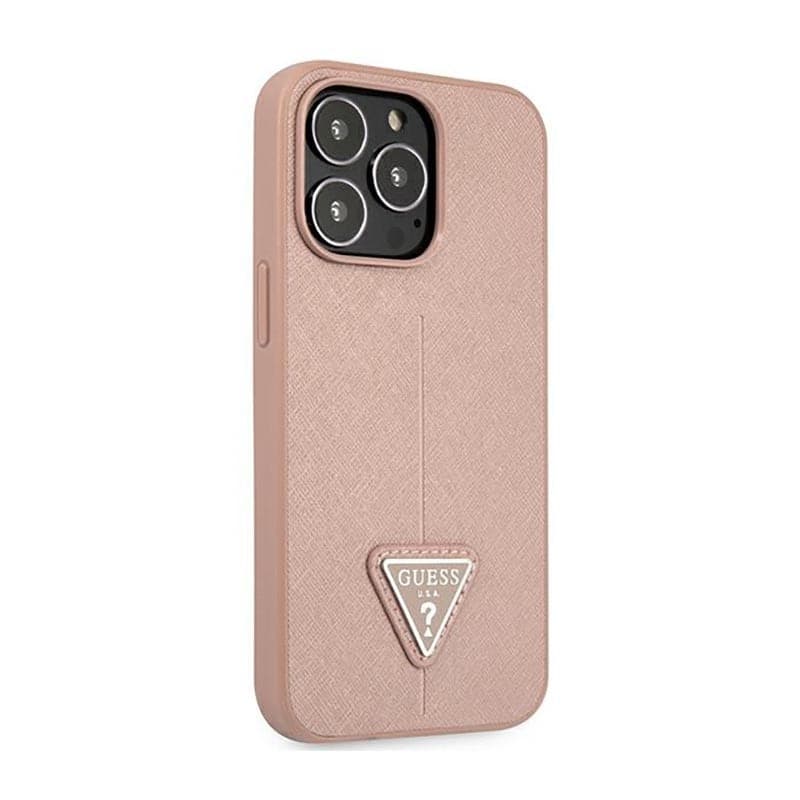 Guess Saffiano Triangle Logo Case - Case for iPhone 14 Pro (Pink) - 4