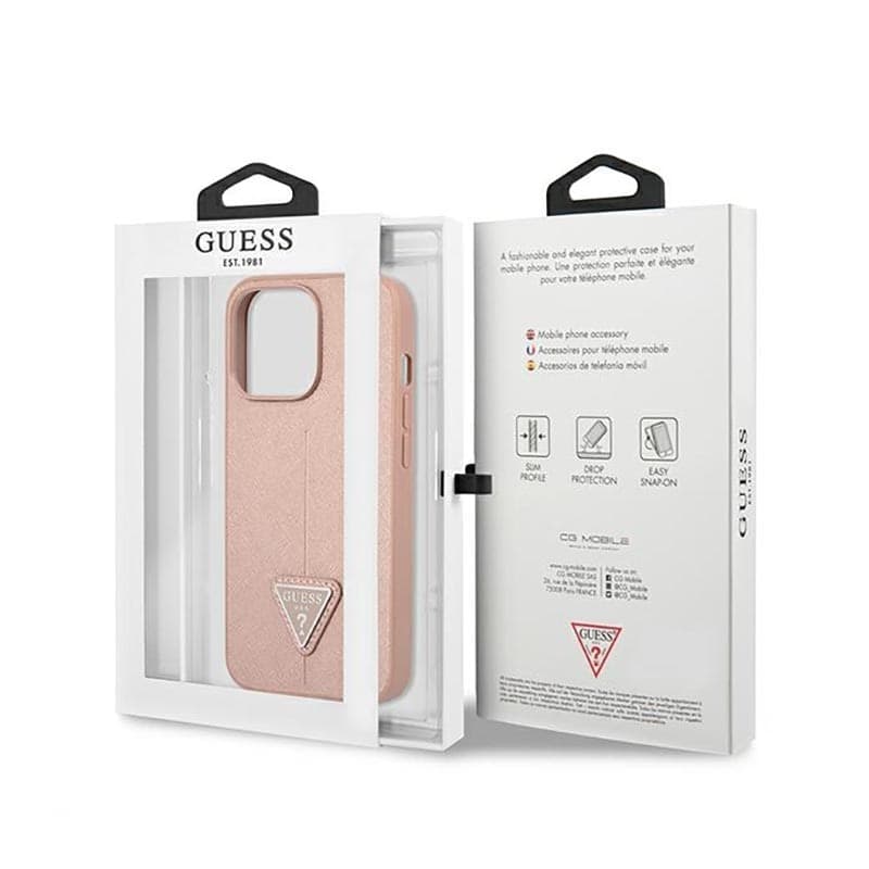 Guess Saffiano Triangle Logo Case - Case for iPhone 14 Pro (Pink) - 8