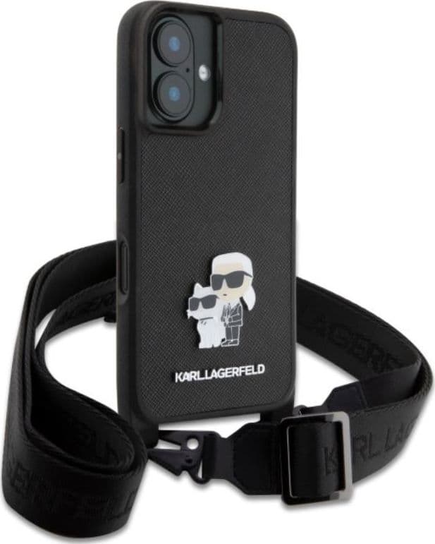 Karl Lagerfeld Saffiano Karl & Choupette Metal Pin CBDY Strap - Case for iPhone 16 (black) - 3