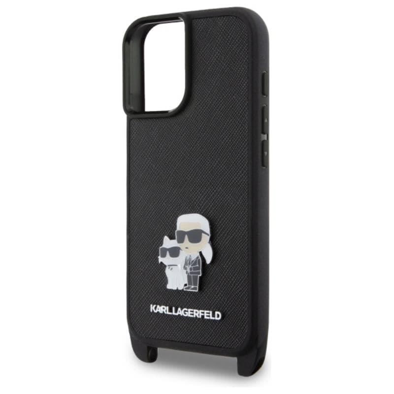 Karl Lagerfeld Saffiano Karl & Choupette Metal Pin CBDY Strap - Case for iPhone 16 (black) - 4