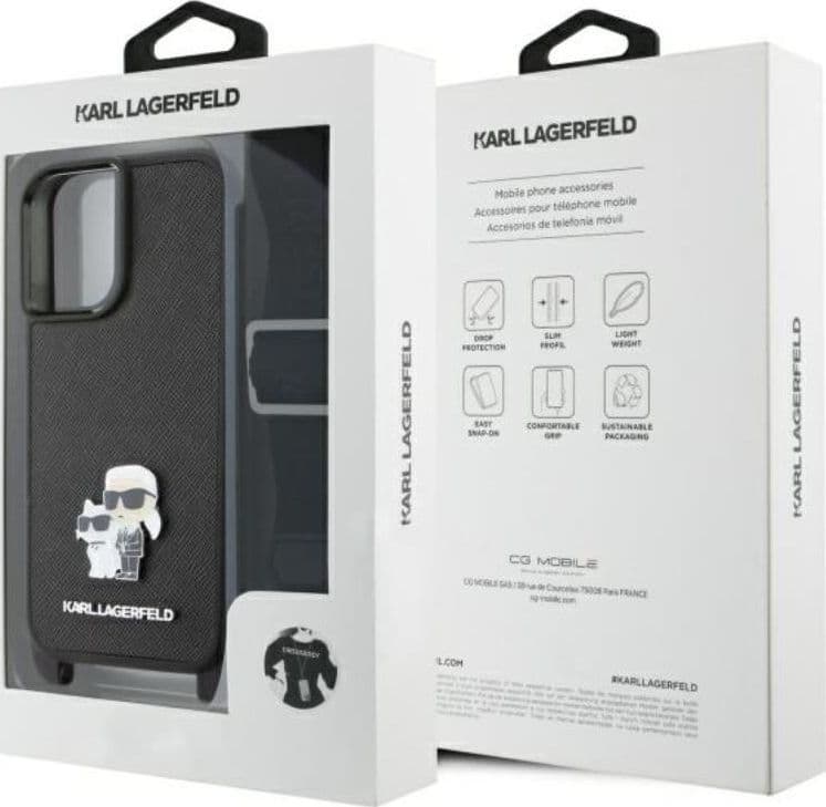 Karl Lagerfeld Saffiano Karl & Choupette Metal Pin CBDY Strap - Case for iPhone 16 (black) - 6
