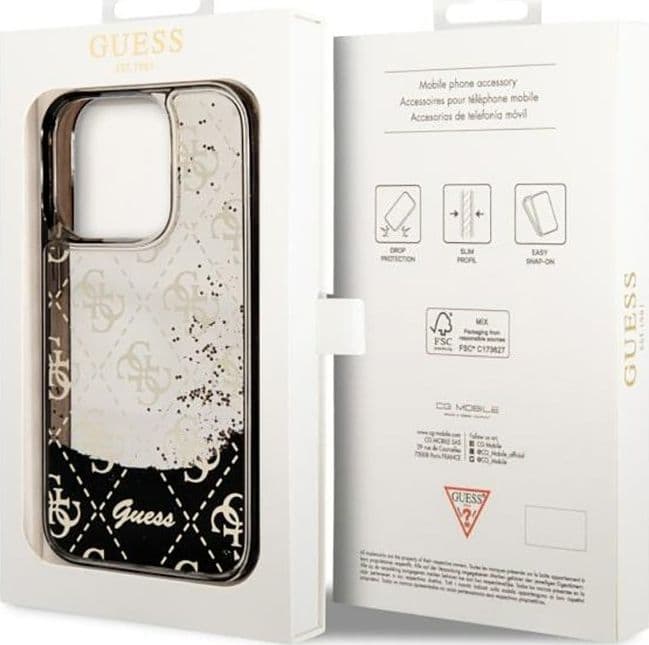 Guess Liquid Glitter Transculent 4G - Case for iPhone 14 Pro (Black) - 8