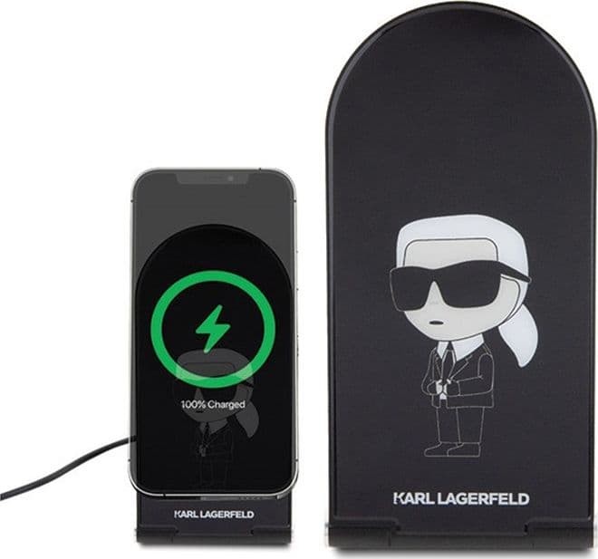 Karl Lagerfeld Ikonik MagSafe - Foldable 2-in-1 Inductive Charger with MagSafe for iPhone and AirPods 15W (black) - 2