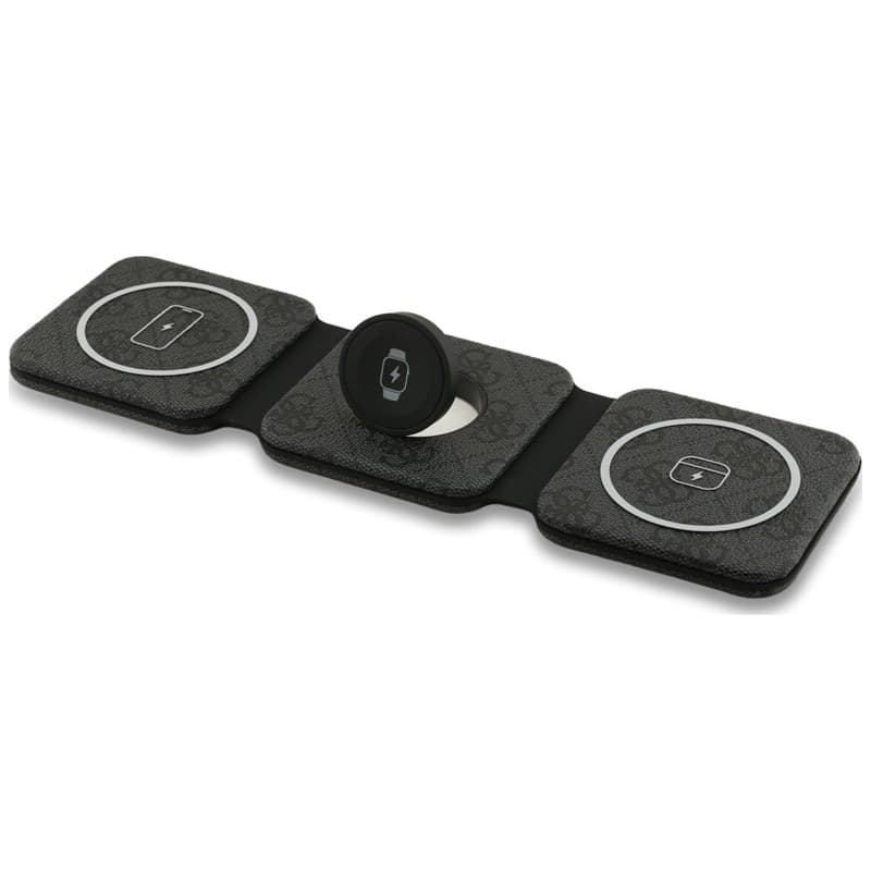 Caricabatterie wireless Guess 4G - Caricabatterie a induzione MagSafe 3 in 1 per iPhone, AirPods e Apple Watch 15W (Nero) - 2
