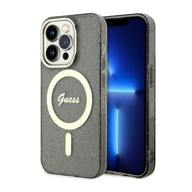 Guess Glitter Gold MagSafe - Case for iPhone 14 Pro (Black)