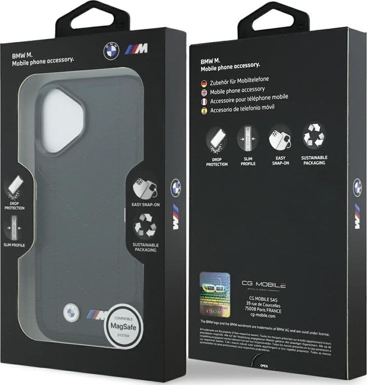 Custodia MagSafe con logo trapuntato BMW M per iPhone 17 (nera) - 8