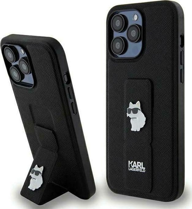 Karl Lagerfeld Gripstand Saffiano Choupette Pins - iPhone 13 Pro Case (black)