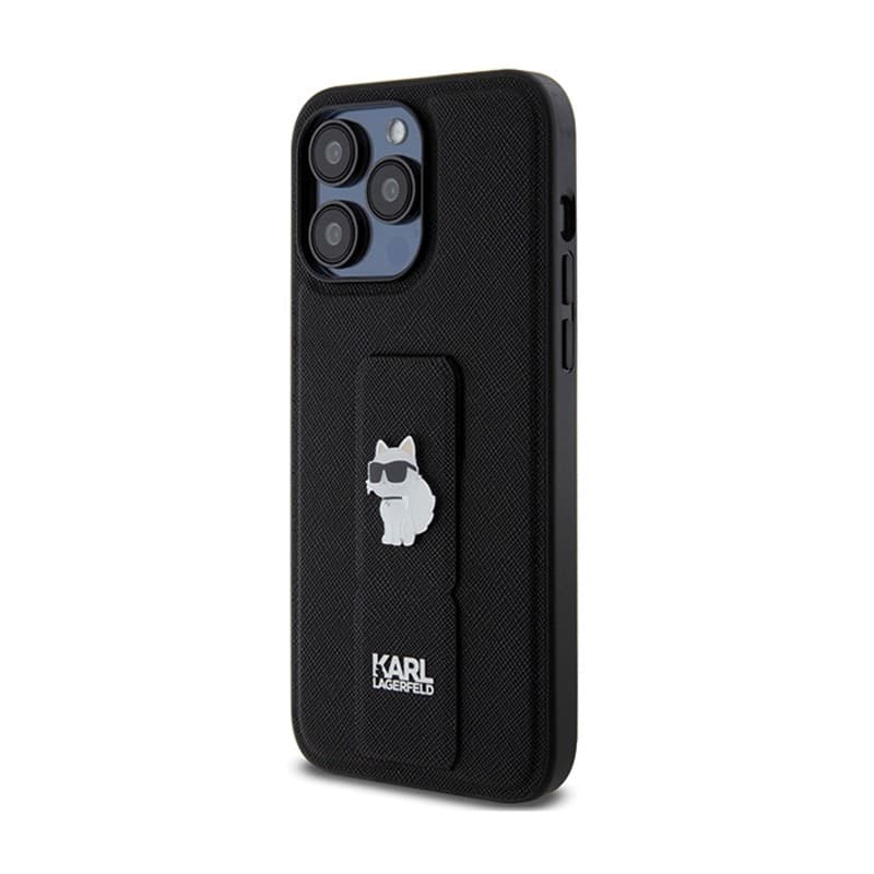 Karl Lagerfeld Gripstand Saffiano Choupette Pins - iPhone 13 Pro Case (black) - 2