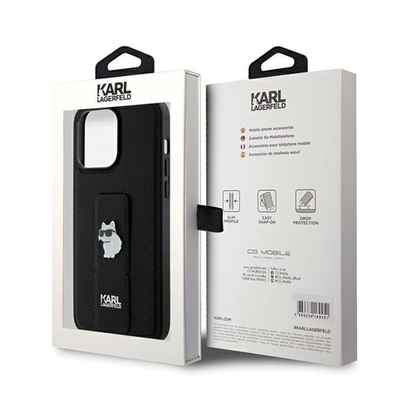 Karl Lagerfeld Gripstand Saffiano Choupette Pins - iPhone 13 Pro Case (black) - 8