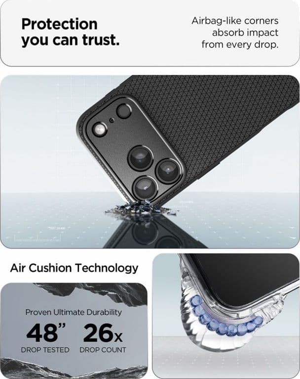 Spigen Liquid Air - Custodia per iPhone 18 Pro / 17 Pro (Nero opaco) - 9