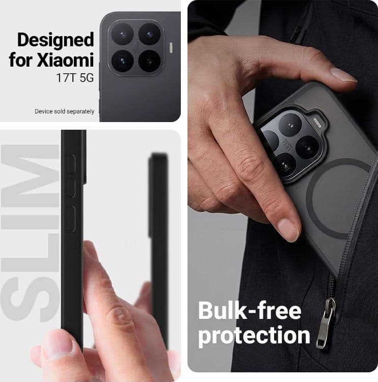 Crong Hybrid Matte Magnetic - Custodia MagSafe per Xiaomi 17T (nera) - 2