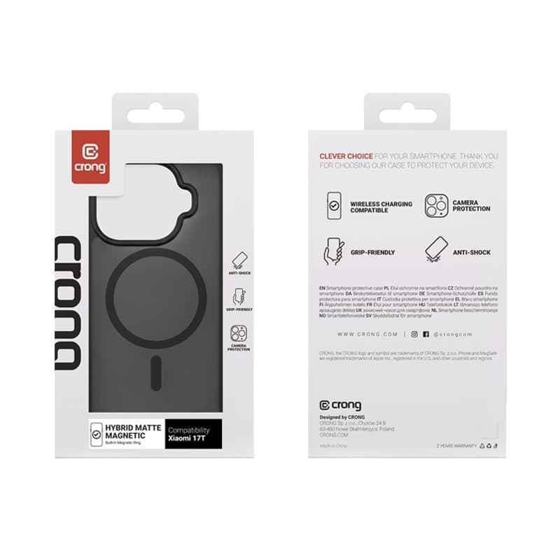 Crong Hybrid Matte Magnetic - Custodia MagSafe per Xiaomi 17T (nera) - 4