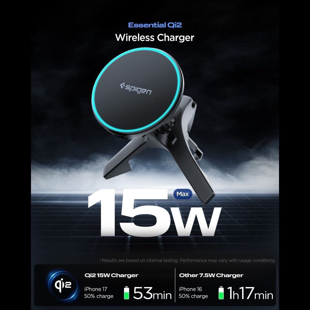 Spigen EV15MAQ Essential - Supporto per auto MagSafe 15W Qi2 da fissare alla bocchetta dell'aria (nero) - 2