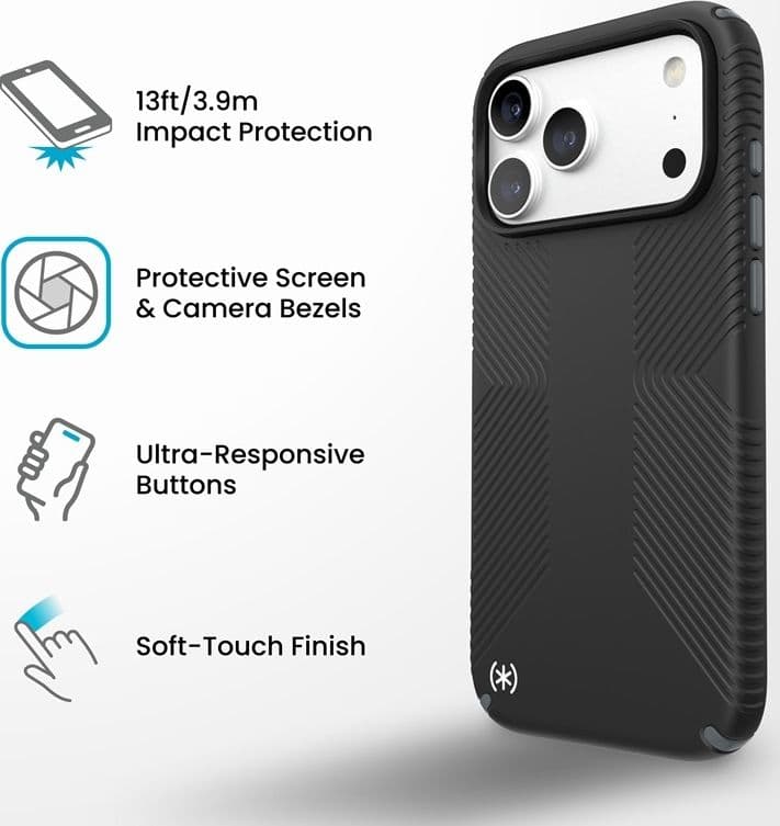 Custodia Speck Presidio2 Grip MagSafe per iPhone 18 Pro Max / 17 Pro Max (nera) - 10