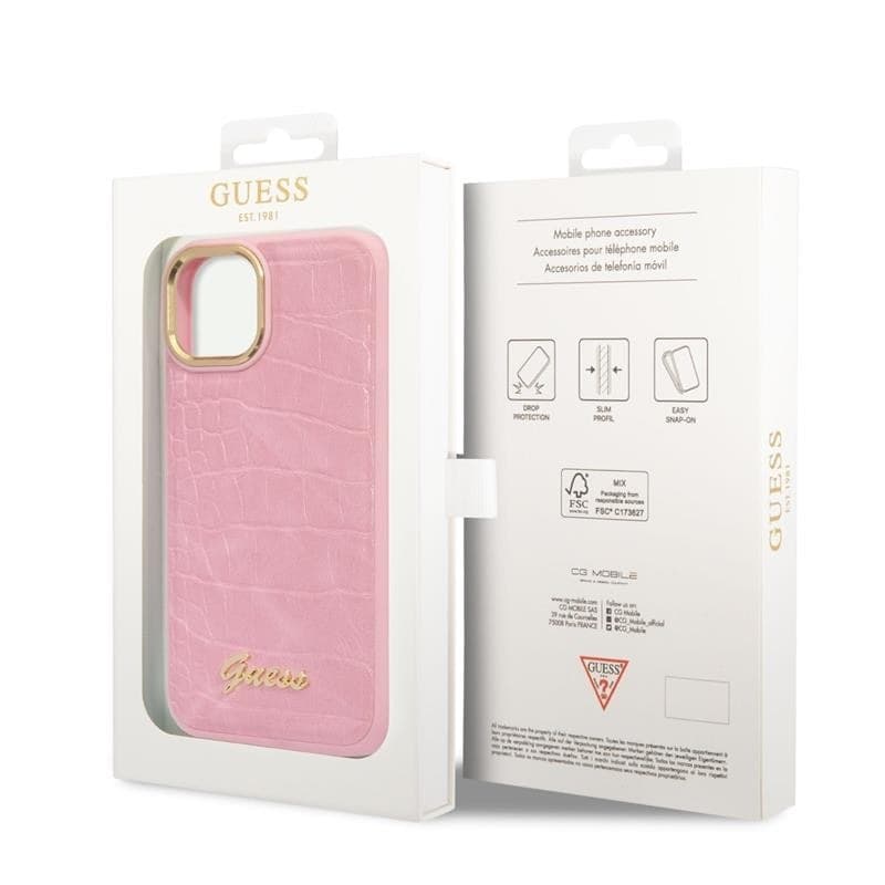 Guess Croco Collection - Case for iPhone 14 Plus (Pink) - 6