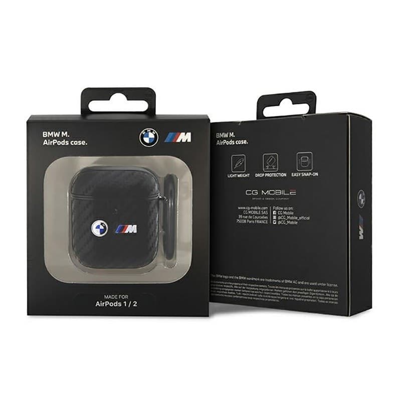 BMW Carbon Double Metal Logo - Case for AirPods 1/2 gen (Black) - 3