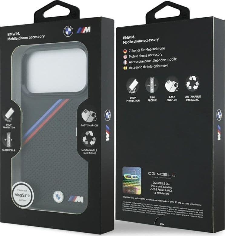 Custodia MagSafe con logo in metallo tricolore BMW M per iPhone 17 Pro (nera) - 8