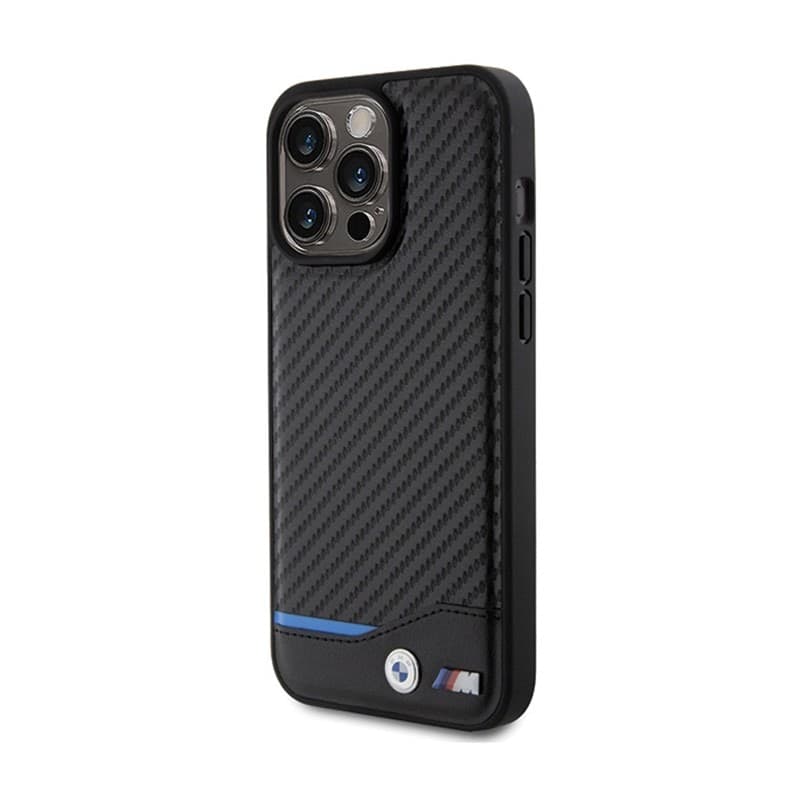 BMW Leather Carbon Blue Line - Case for iPhone 15 Pro Max (black) - 2
