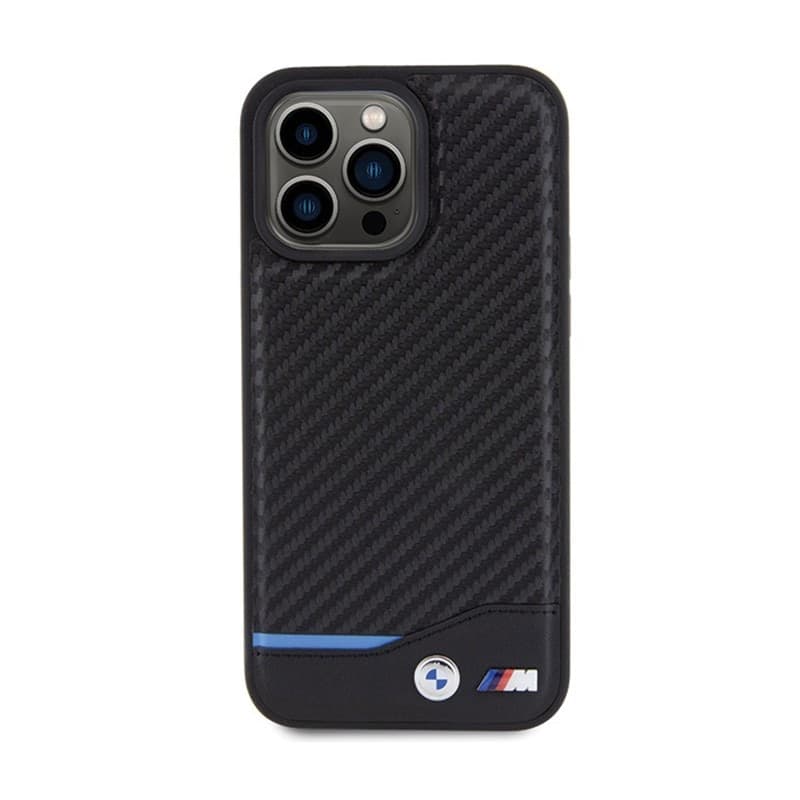 BMW Leather Carbon Blue Line - Case for iPhone 15 Pro Max (black) - 3