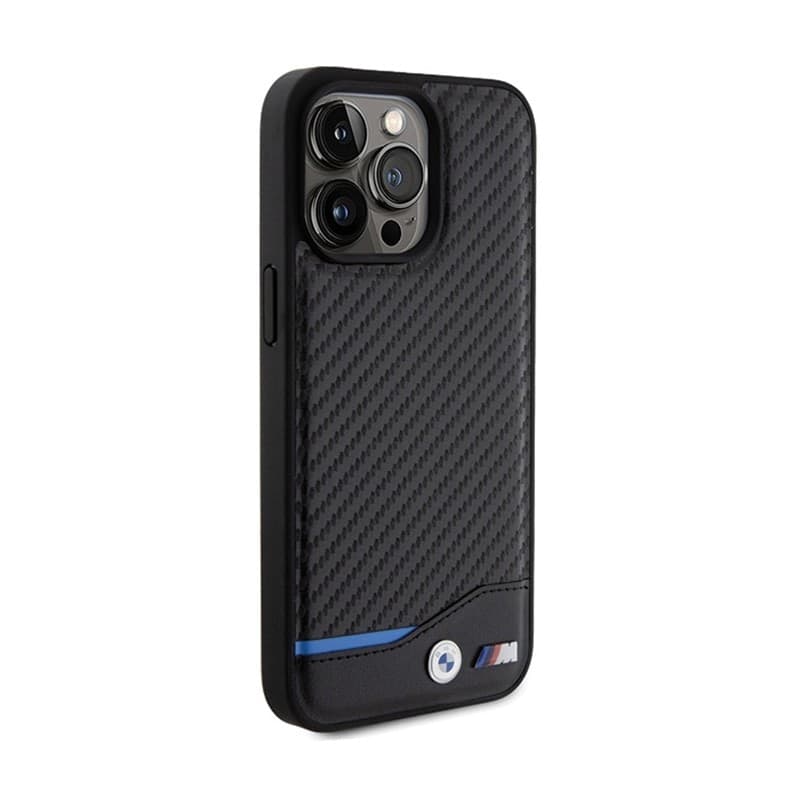 BMW Leather Carbon Blue Line - Case for iPhone 15 Pro Max (black) - 4