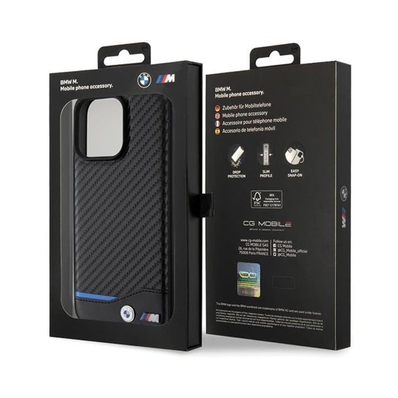 BMW Leather Carbon Blue Line - Case for iPhone 15 Pro Max (black) - 8