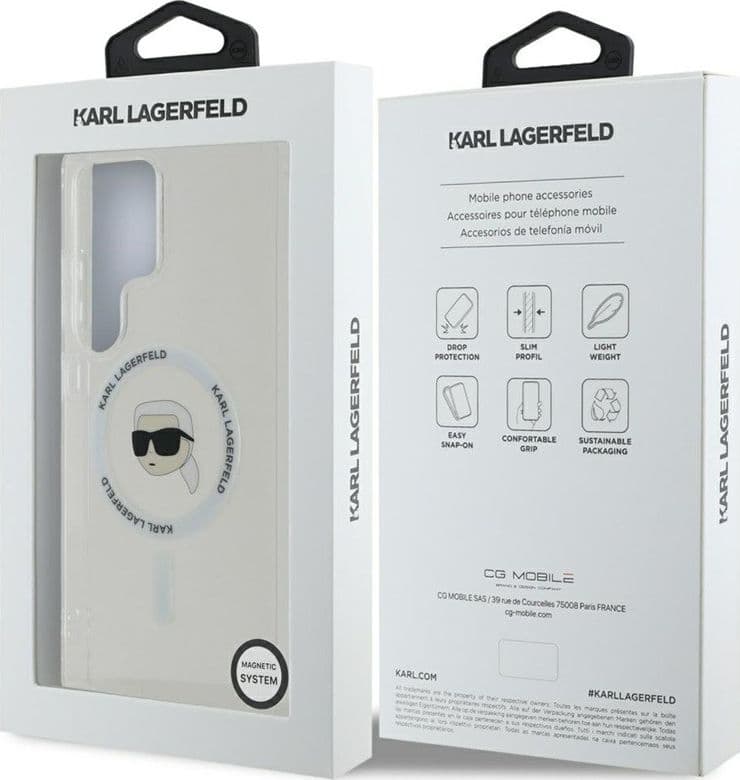 Karl Lagerfeld Button Karl Head Printed Logo MagSafe - Case for Samsung Galaxy S25 Ultra (White) - 8