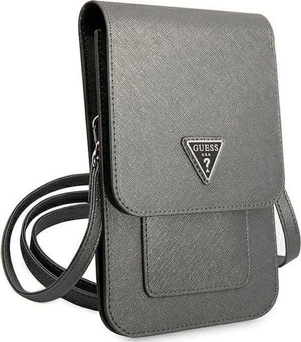 Guess Wallet Saffiano Triangle Logo Phone Bag (Grey) - 3