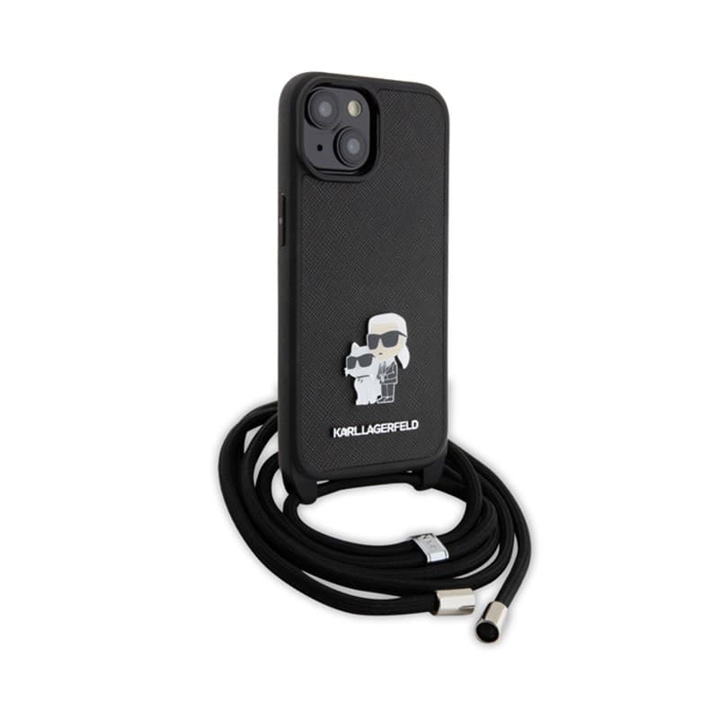 Karl Lagerfeld Crossbody Saffiano Metal Pin Karl & Choupette - Case for iPhone 15 (Black) - 3