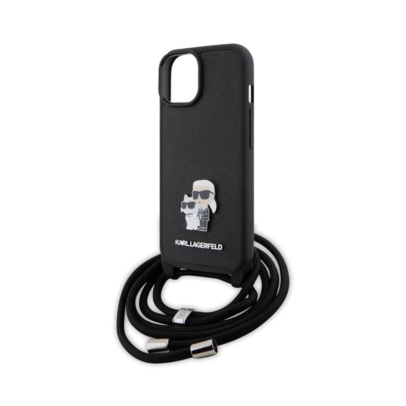 Karl Lagerfeld Crossbody Saffiano Metal Pin Karl & Choupette - Case for iPhone 15 (Black) - 5