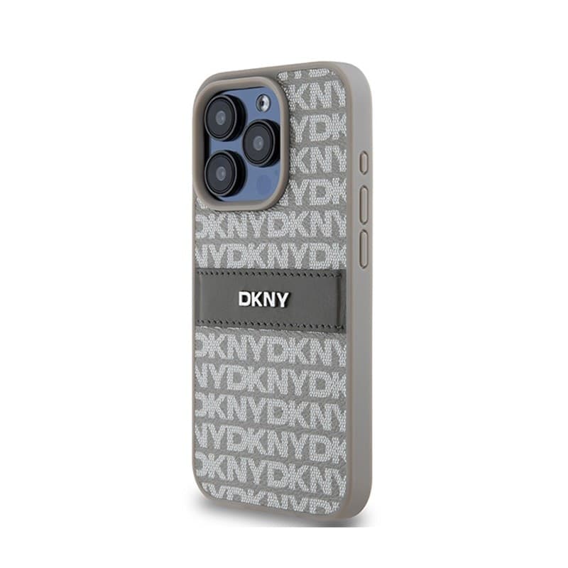 DKNY Leather Mono Stripe & Metal Logo - Case for iPhone 15 Pro Max (beige) - 2