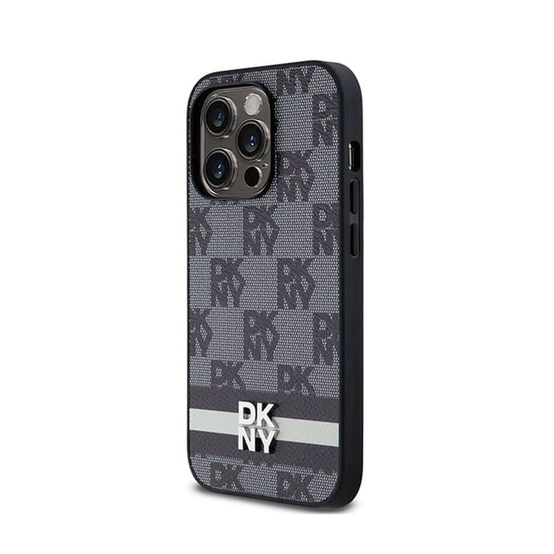DKNY Leather Checkered Mono Pattern & Printed Stripes - iPhone 14 Pro Case (black) - 2