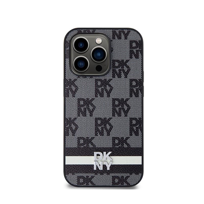 DKNY Leather Checkered Mono Pattern & Printed Stripes - iPhone 14 Pro Case (black) - 3