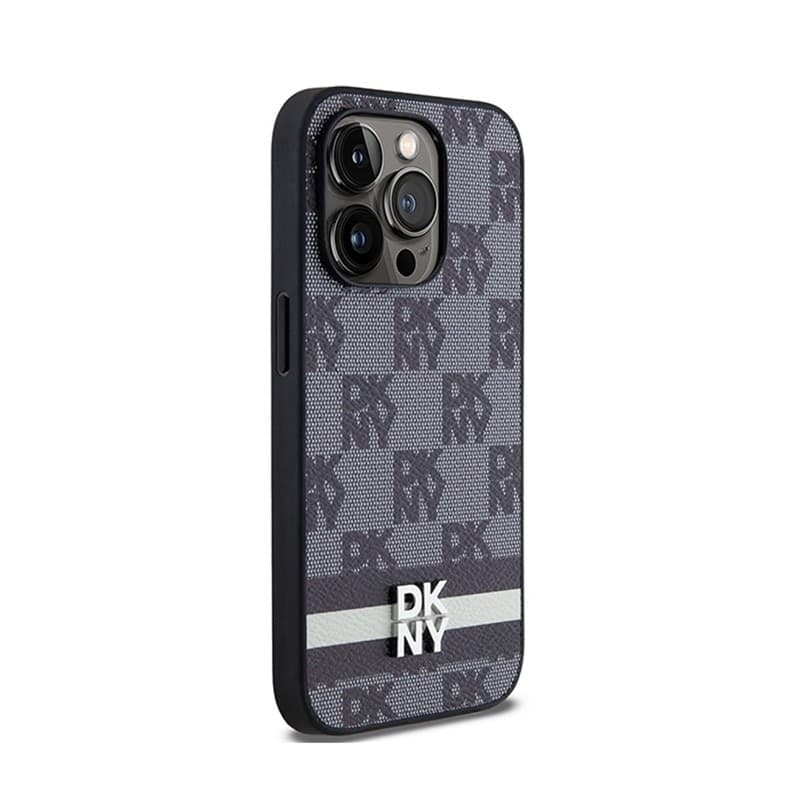 DKNY Leather Checkered Mono Pattern & Printed Stripes - iPhone 14 Pro Case (black) - 4