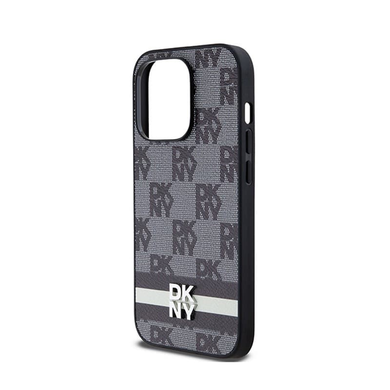 DKNY Leather Checkered Mono Pattern & Printed Stripes - iPhone 14 Pro Case (black) - 6