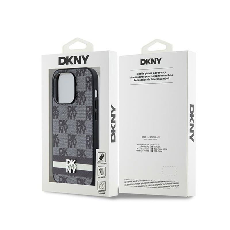 DKNY Leather Checkered Mono Pattern & Printed Stripes - iPhone 14 Pro Case (black) - 8