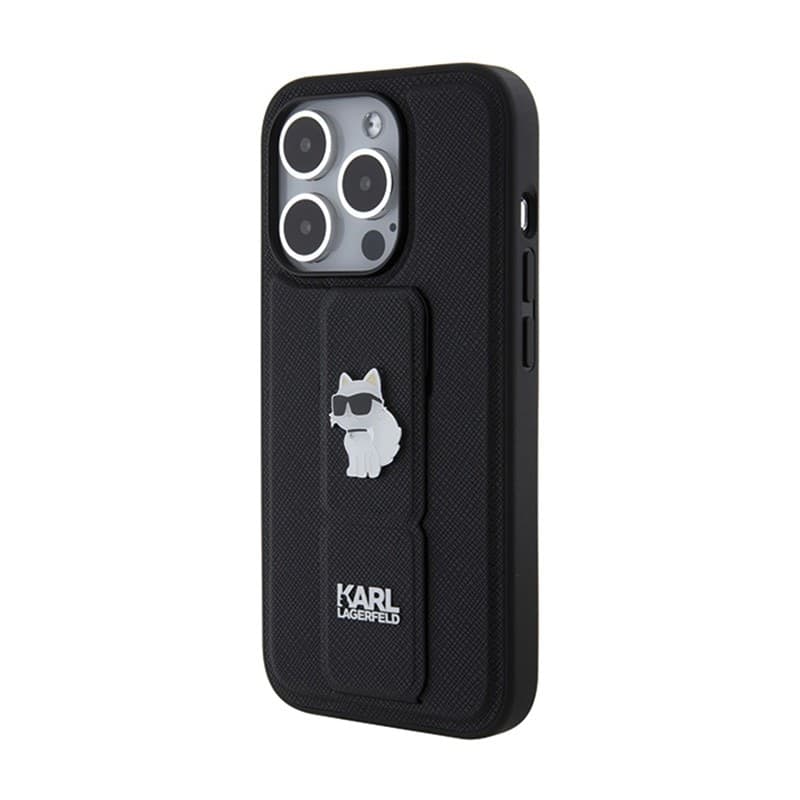 Karl Lagerfeld Gripstand Saffiano Choupette Pins - iPhone 14 Pro Case (black) - 2