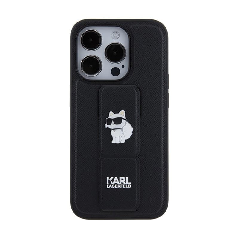 Karl Lagerfeld Gripstand Saffiano Choupette Pins - iPhone 14 Pro Case (black) - 3