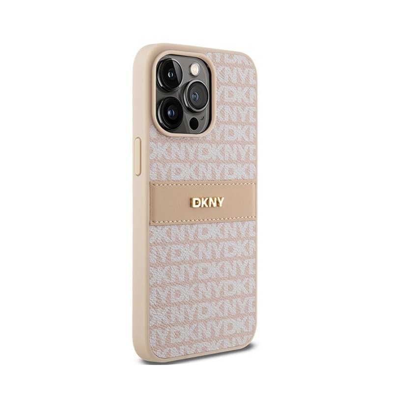 DKNY Leather Mono Stripe & Metal Logo - Case for iPhone 15 Pro Max (pink) - 4