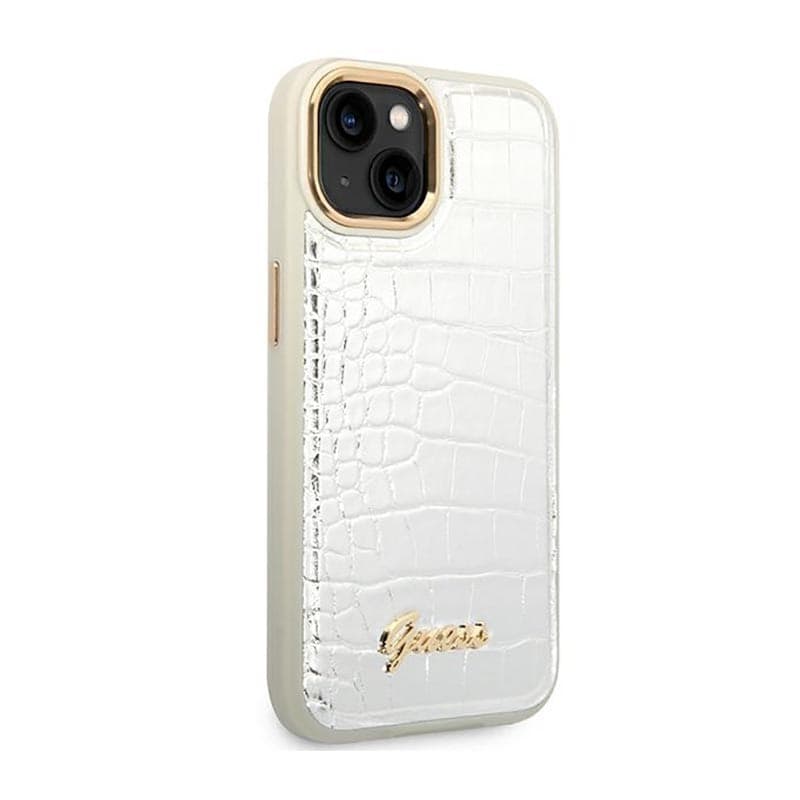 Guess Croco Collection - Case for iPhone 14 Plus (Silver) - 4