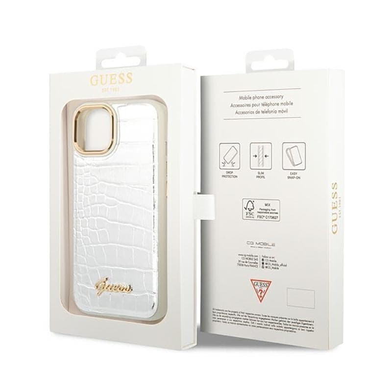 Guess Croco Collection - Case for iPhone 14 Plus (Silver) - 8